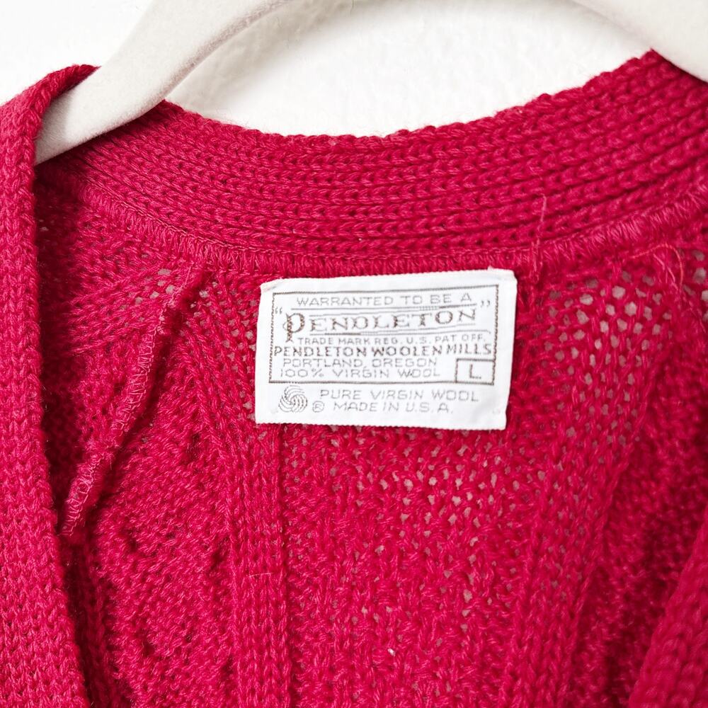 [Pendleton] Red Virgin Wool Cable Knit Grandpa Ca… - image 11